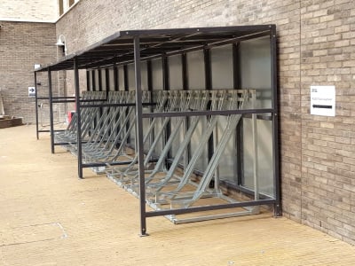 12 - 16 Space Semi Vertical Bike Rack Shelter