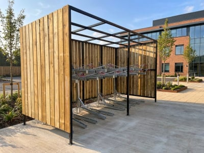 Wood clad cardiff two tier bike shelter